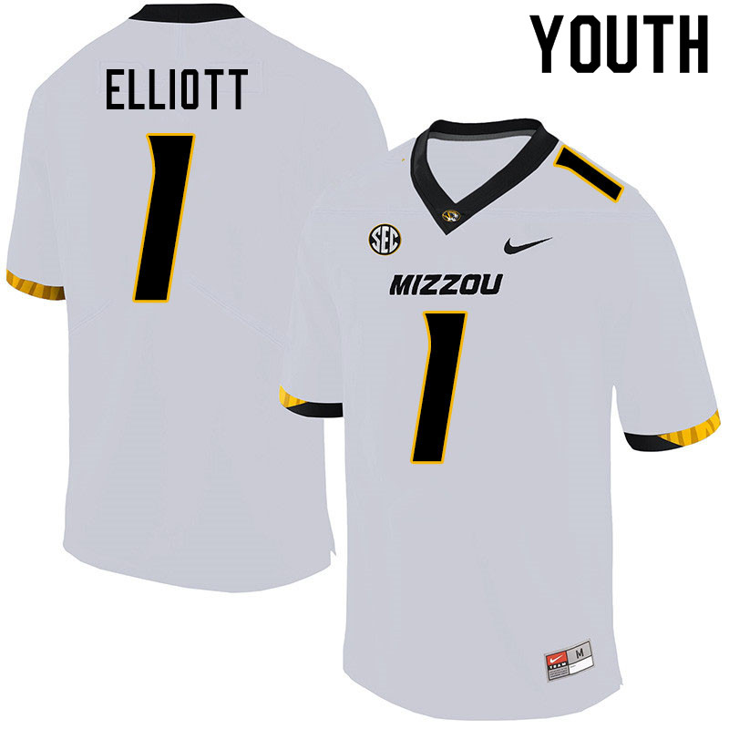 Youth #1 Jordan Elliott Missouri Tigers College Football Jerseys Sale-White - Click Image to Close